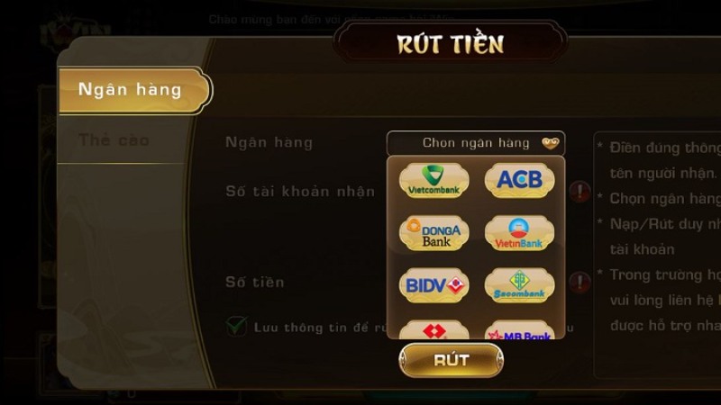 Rút tiền 789Club qua ngân hàng